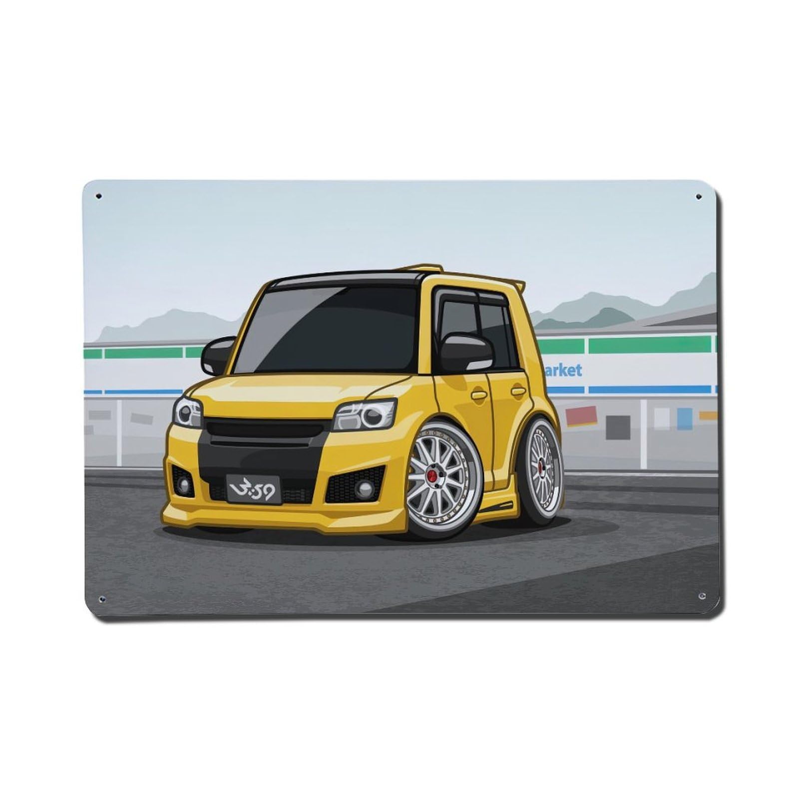 JDM Car Yellow Scion XB Japan Station Wagon Metal Tin Sign Plaque Wall Decor for Cafe, Club, Garden Metal Poster 8x12Inch