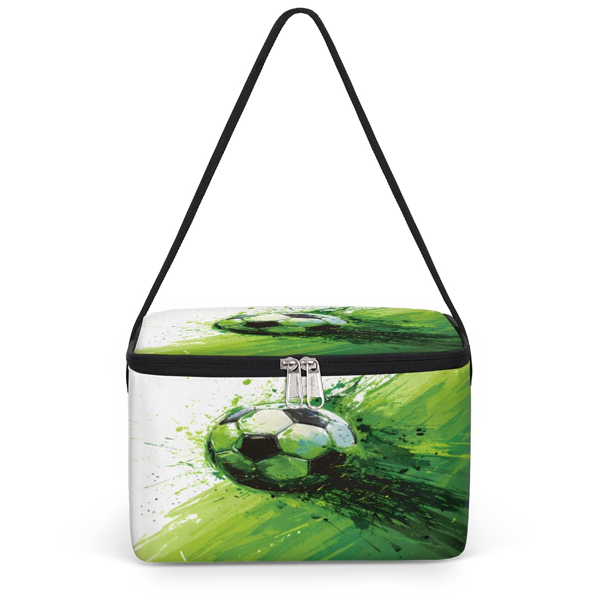 GzLeyigou Watercolor Soccer Lunch Bags for Women Men 9 Cans, Hot & Cold Food Delivery Bag Insulated Grocery Bag Insulated Lunch Box Cooler Bag for Office Work Picnic Beach