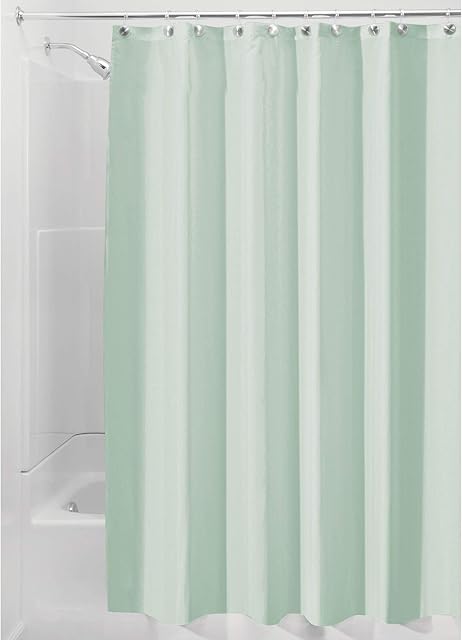 iDesign Waterproof Shower Curtain, Long Bath Curtain Made of Polyester, Stylish and Functional Shower Liner for Bathroom, Sea-Foam Green