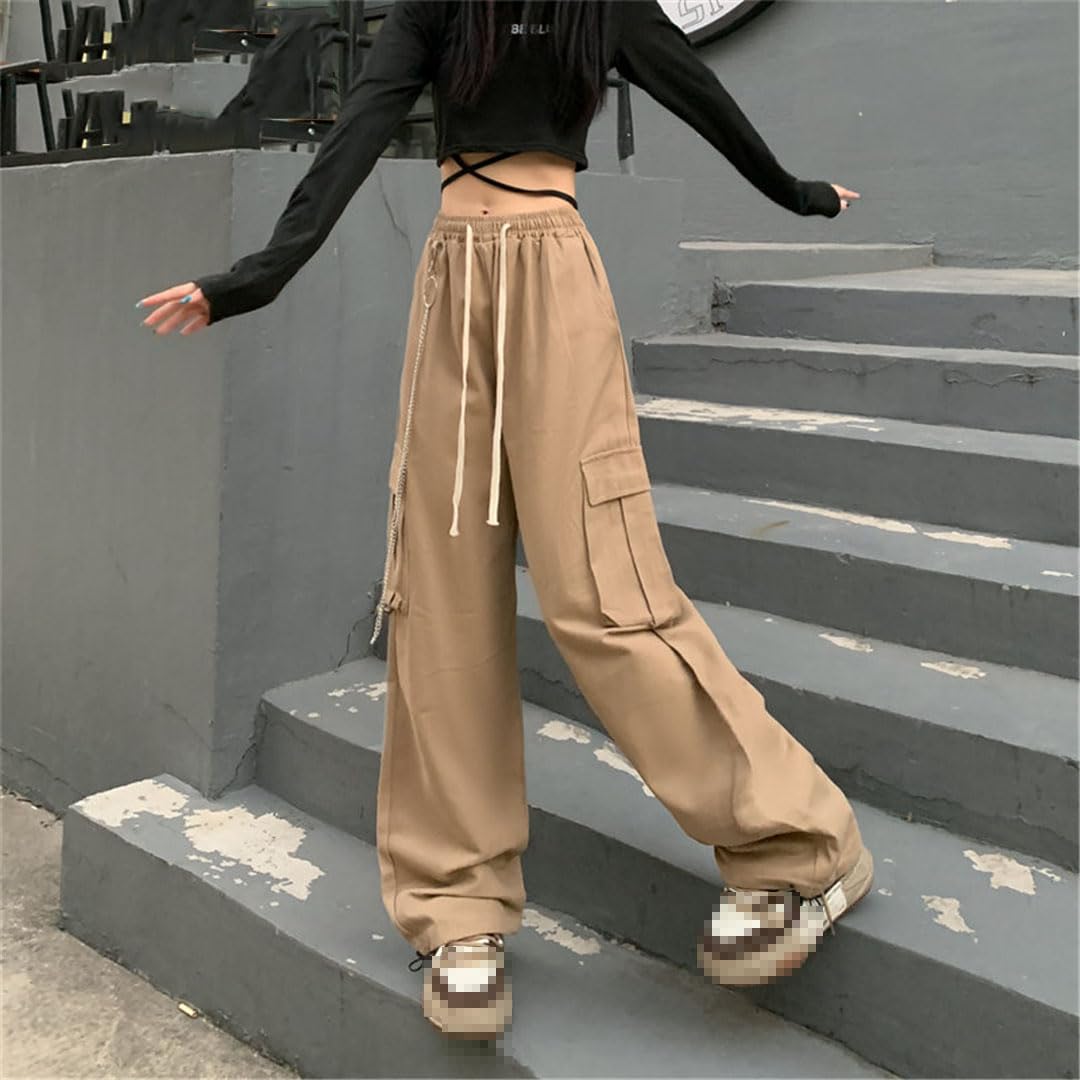 Vogrtcc Pantalones Rectos De Carga Al Aire Libre De Cintura Alta para Hombres Pantalones Casuales con Múltiples Bolsillos De Cintura Elástica