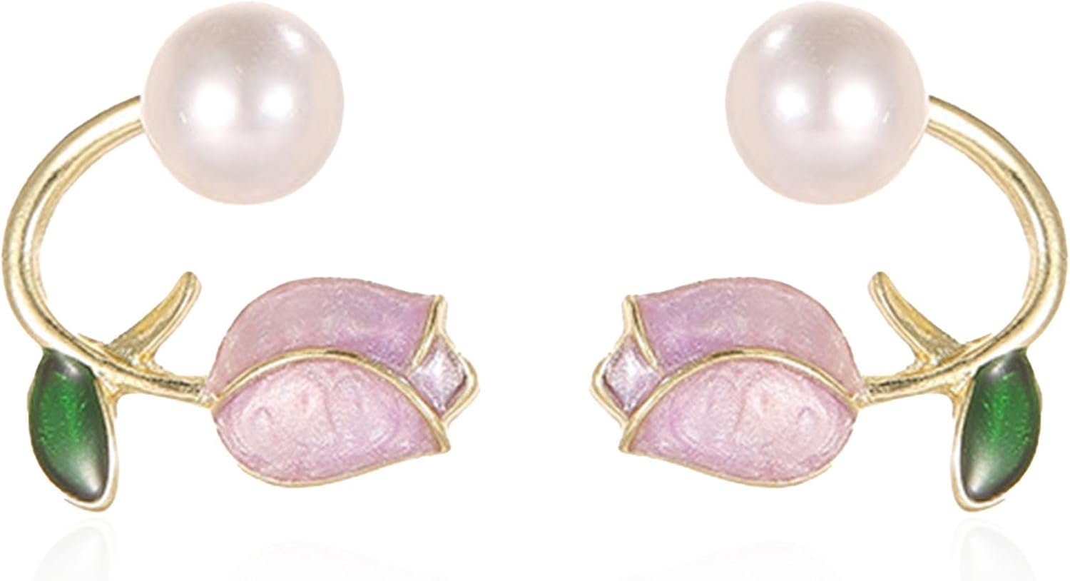 Cute Tulip Pearl Earrings for Women Pearl Tulip Flower Front and Back Stud Earrings Party Jewelry