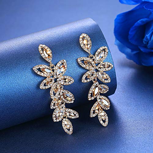 Mecresh Leaf-Shape Wedding Earring For Brides Silver/Champagne Rhinestone Wedding Fine Jewelry #TOP3