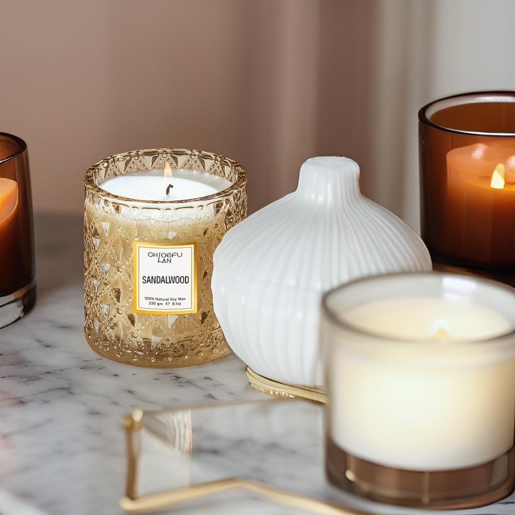 Chloefu LAN Sandalwood Candle, Dad Gifts Candle, Natural Soy Scented Candles for Stress Relief, 55 Hours Lasting Burning, Great Gift for Women & Men - Image 5