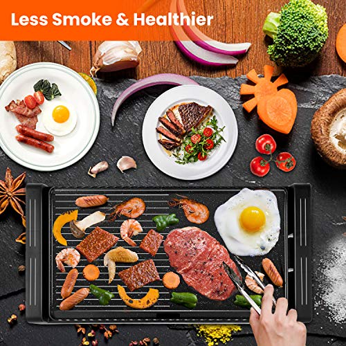 Electric Griddle Grill Indoor - Nonstick Korean BBQ Flat Grills Extra Large, Family-sized Pancake Griddles, Less Smoke, 5 Thermostat Modes, with Receipts, Black