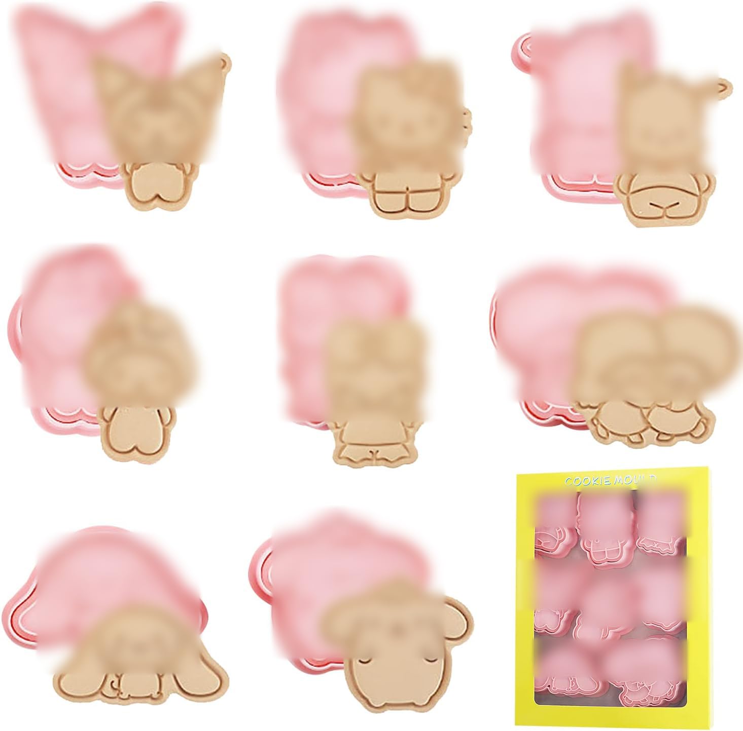 BSNRDX Cartoon Cookie Cutters Set 8 Pieces Sanrio Cartoon Cookie Mold 3D Cartoon Fun Biscuits Mould Set Cartoon Pattern Printing DIY Baking Tools for Kids Cake Pastry Decor
