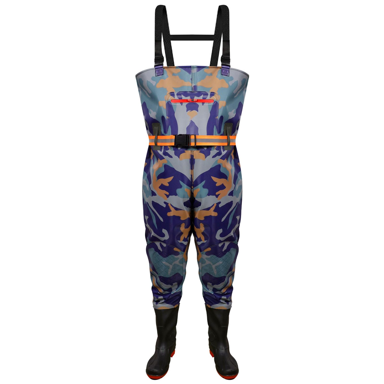 ENEN Fishing Waders for Men Women 36-46 with Boots, Lightweight Waterproof PVC Bootfoot Thigh Wader with Adjustable Suspenders for Fly Coarse Carp Fishing Gardening (Blue Camouflage,44)