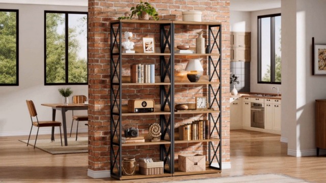 Tribesigns Scaffale angolare a 6 livelli, scaffale stretto alto 195 cm, scaffale a torre per piccoli spazi, libreria aperta rustica ad angolo, scaffale quadrato per il soggiorno