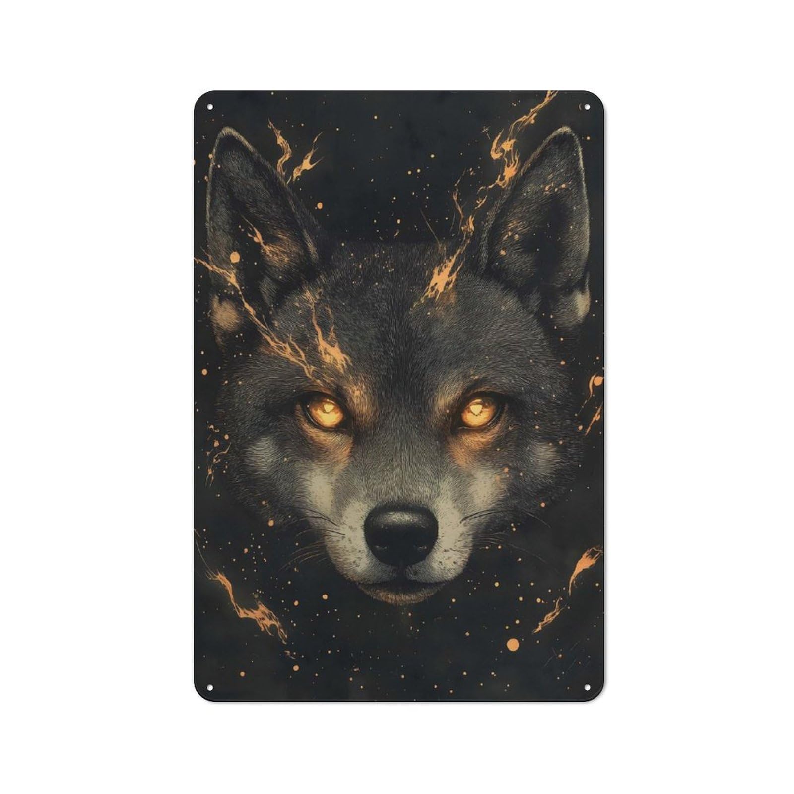 Junmoney Style-18 Fiery Wolf Portrait Friendly Metal Wall Decor 30X20cm, Vintage Metal Sign For Tea Room, Shop Wall Or Breakfast Area