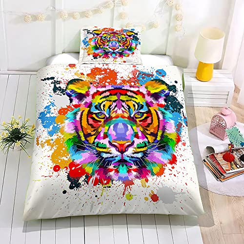 Hiseng Housse de Couette Enfant, 3D Parure de Lit Enfant, Housse Couette Ado Garçon Fille, Microfibre Housse de Couette + 1/2 Taie d'oreiller (220x240cm,Tigre...