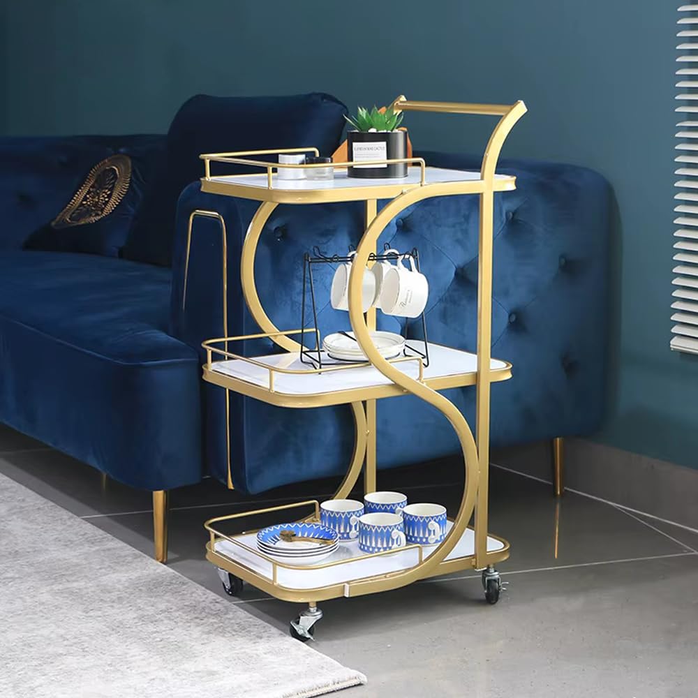 Brown Art SHOPPEE End Table Trolley 3-Tier Metal Serving Trolley with Wheel Elegant Home and Restaurant Mobile Cart for Effortless Food Serving Coffee Table for Living Room (Gold & White) (B0DHZQ7TSM) Amazon Price History, Amazon Price Tracker