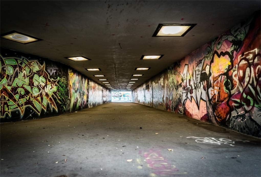 Yeele 10x8ft Urban Street Graffiti Backdrop City Tunnel Passage Grunge Abstract Art Wall Painting Background for Photography 70'S 80'S Party