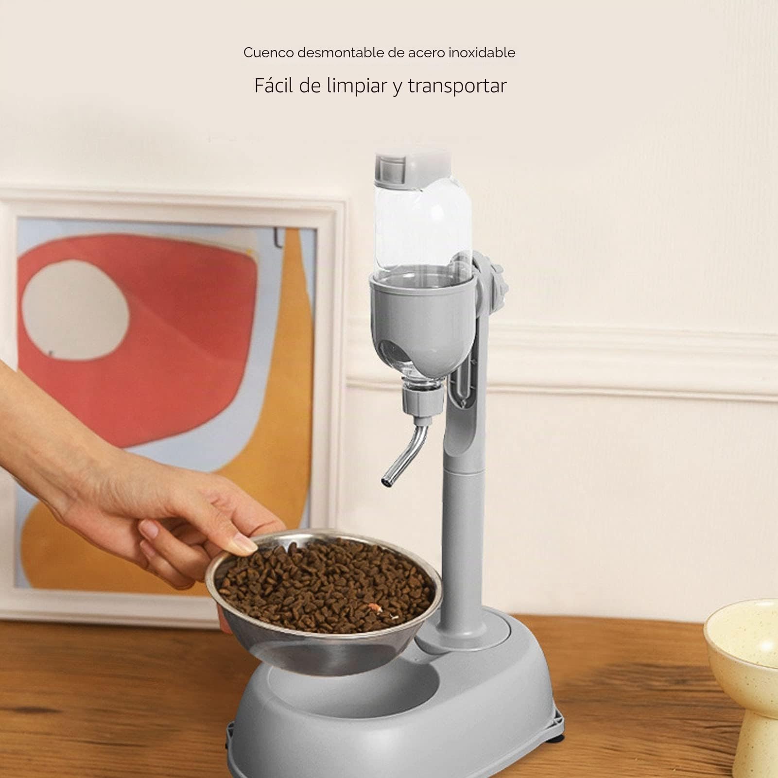 VBESTLIFE Cuenco Dispensador de Agua de Pie para Mascotas, Cuenco de Pie con Poste Desmontable Que Alimenta Automáticamente la Altura del Agua Ajustable, con Almohadilla Antideslizante