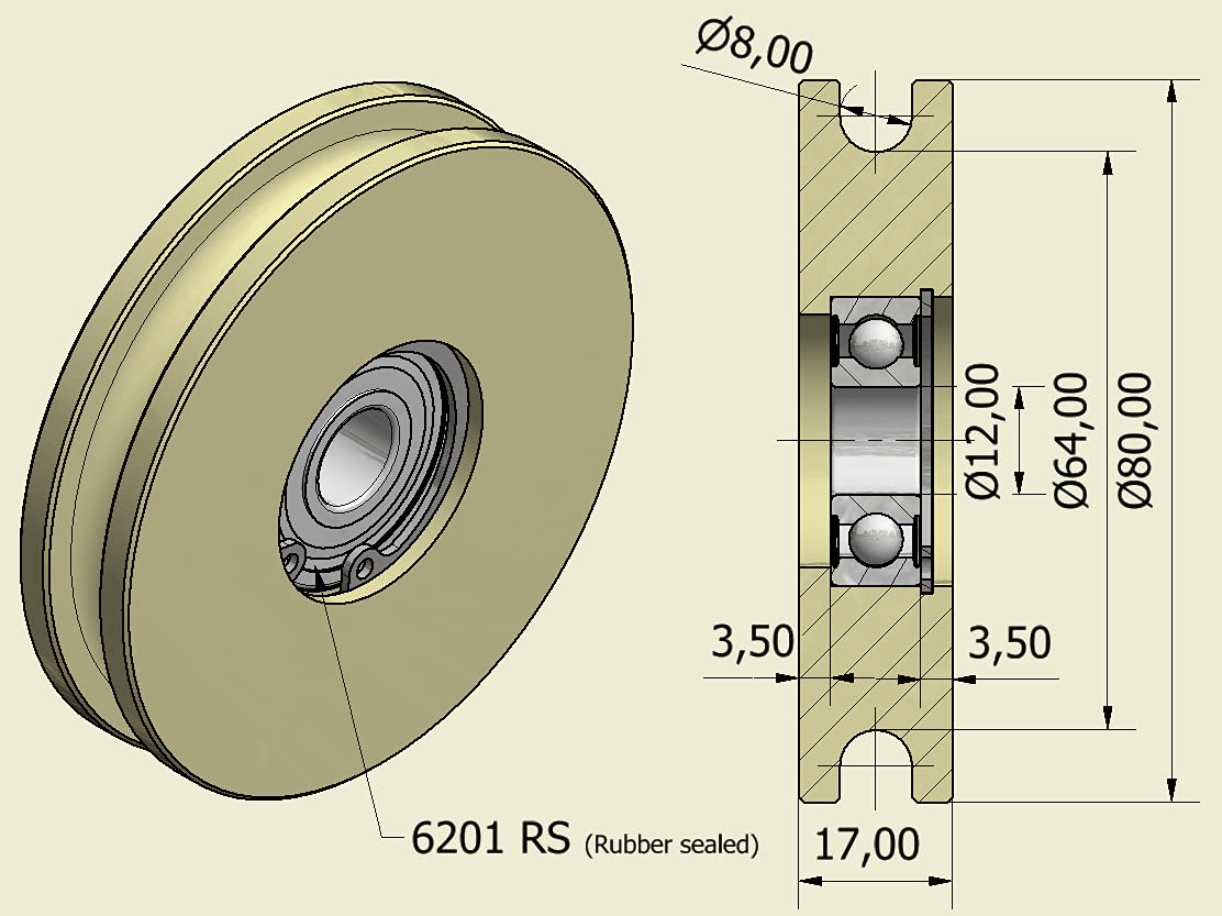 Lot De 4 Poulies Nylon 80 Mm - Roulement 12 Mm, Rainure 8 Mm, Capacité 100 Kg, Fabriqué En UE