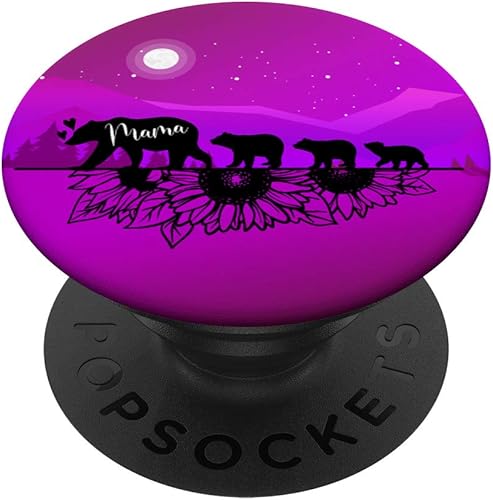 Mama Bear 3 cachorros girasol púrpura noche cielo teléfono agarre mamá PopSockets PopGrip agarre intercambiable para teléfonos y tabletas