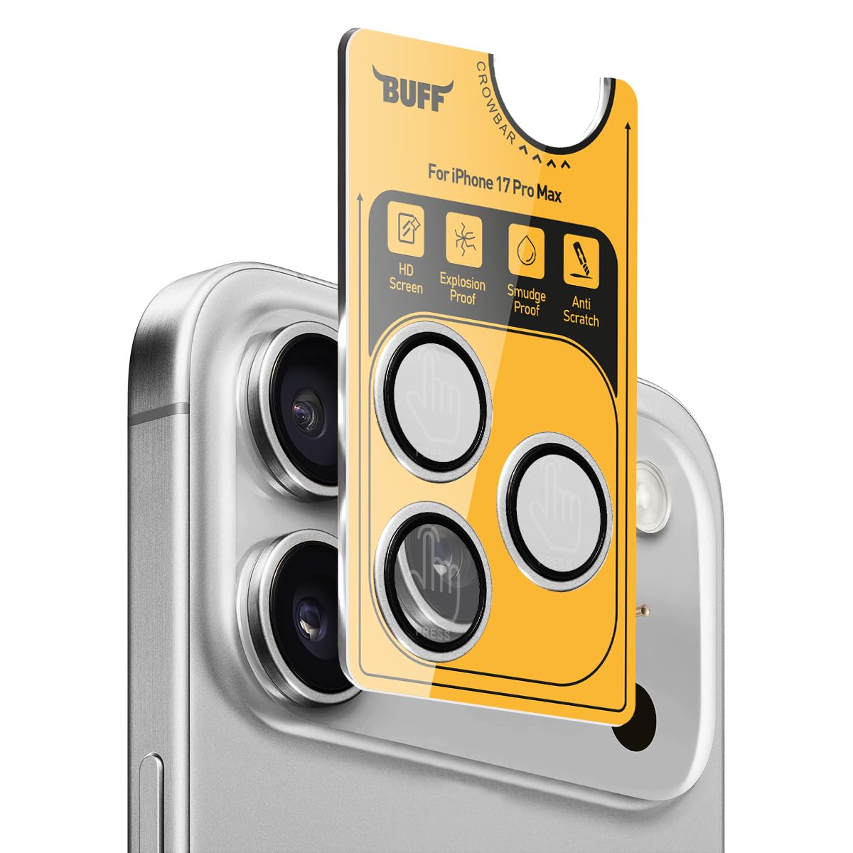 BUFF LABS iPhone 17 Pro Max ile Uyumlu Metal 9H Kamera Lens Koruyucu (Gümüş Rengi)