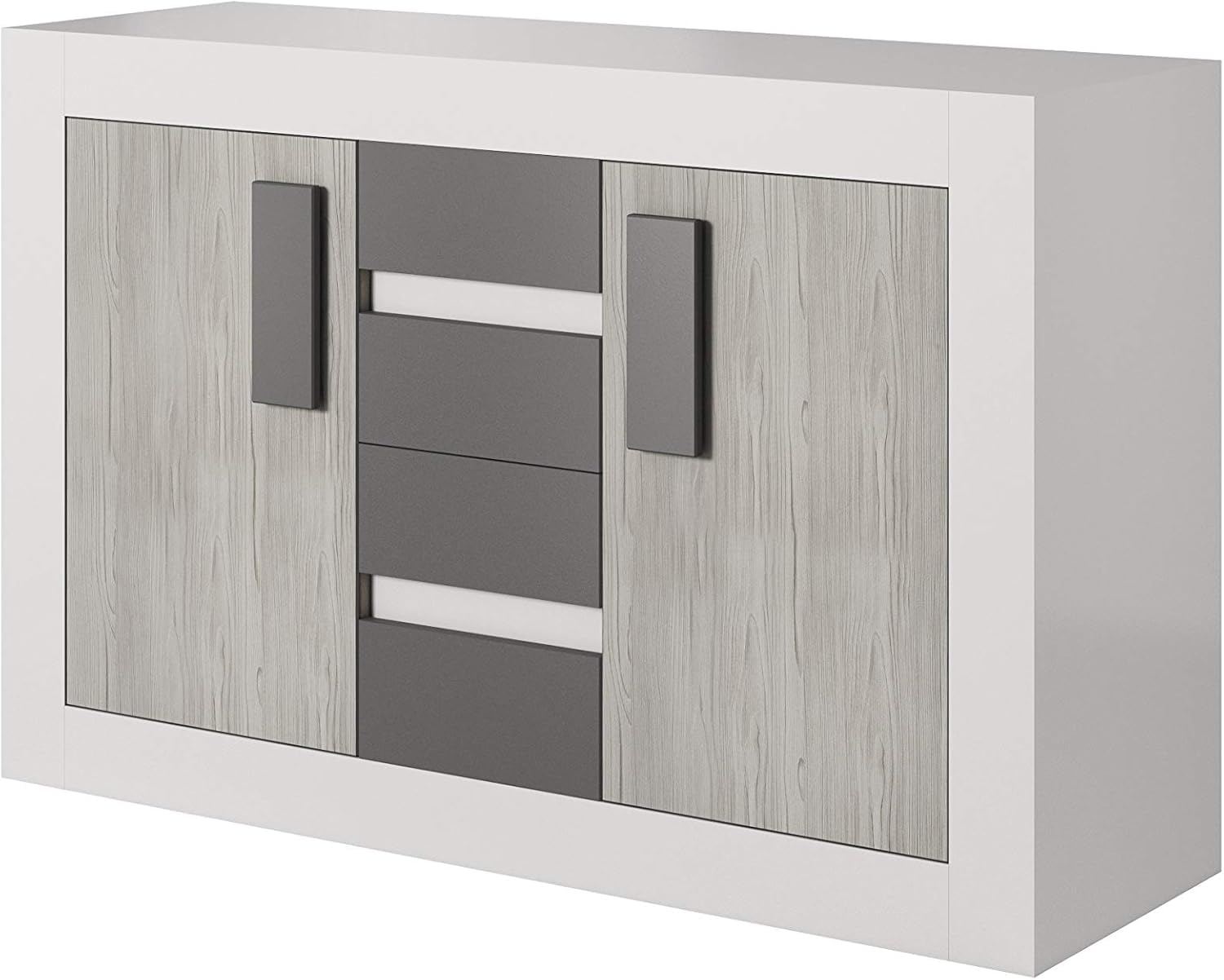 Fabryka Mebli Idźczak Schlafzimmer-Set Komplett - Helios III 230 Bettgestell - Kleiderschrank mit Spiegel, Kommode, Nachttisch - Innovativ, Stilvoll, Modern - Weiß/Kathult+Grau
