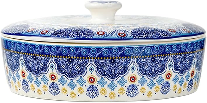 European-style household simple and delicate underglaze color ceramic creative retro hand-painted covered bowl - Garden