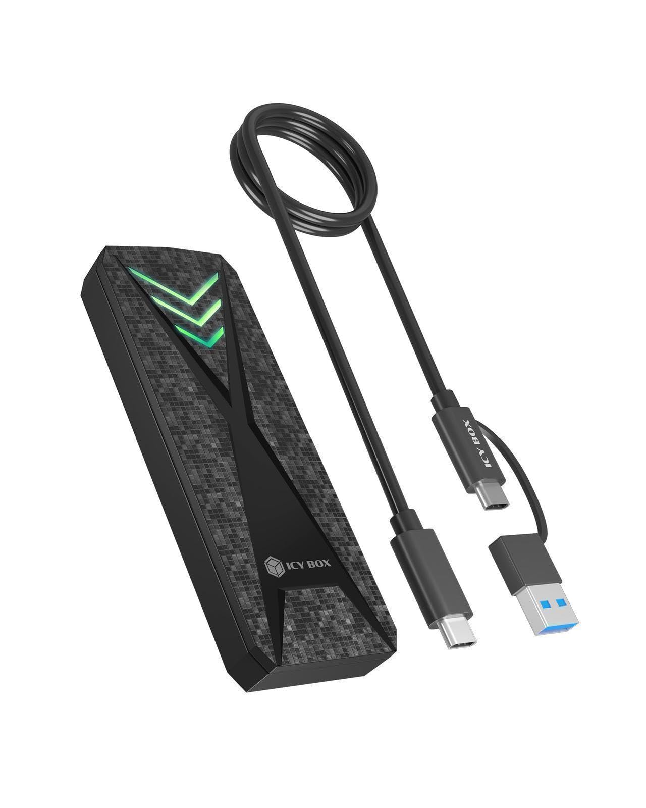 ICY Box M.2 NVMe SSD obudowa (USB 3.2 Gen 2 Type-C, 10 Gbit/s), oświetlenie RGB, do M+B Key (2230/2242/2260/2280), do 2 TB, IB-1805ML-CU31