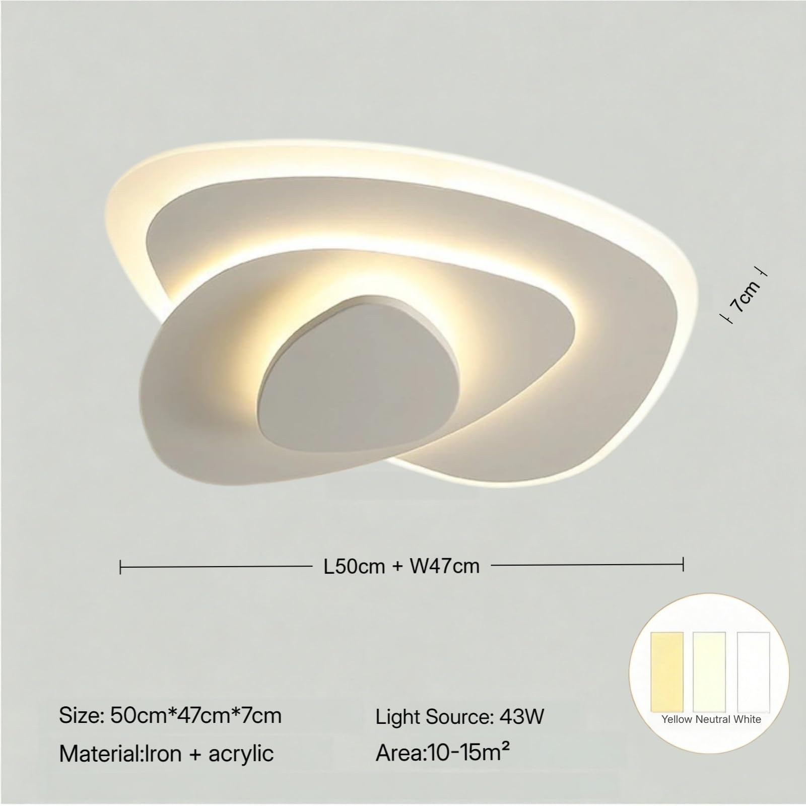 Nowoczesna lampa sufitowa, ściemnialna oprawa sufitowa 3000K-6500K, minimalistyczny kreatywny kształt żyrandol do salonu sypialnia kuchnia przedpokój (E 50 cm)