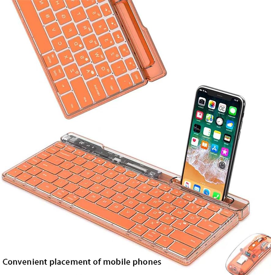 JOMAA keyboard with a smartphone placed in its integrated slot.