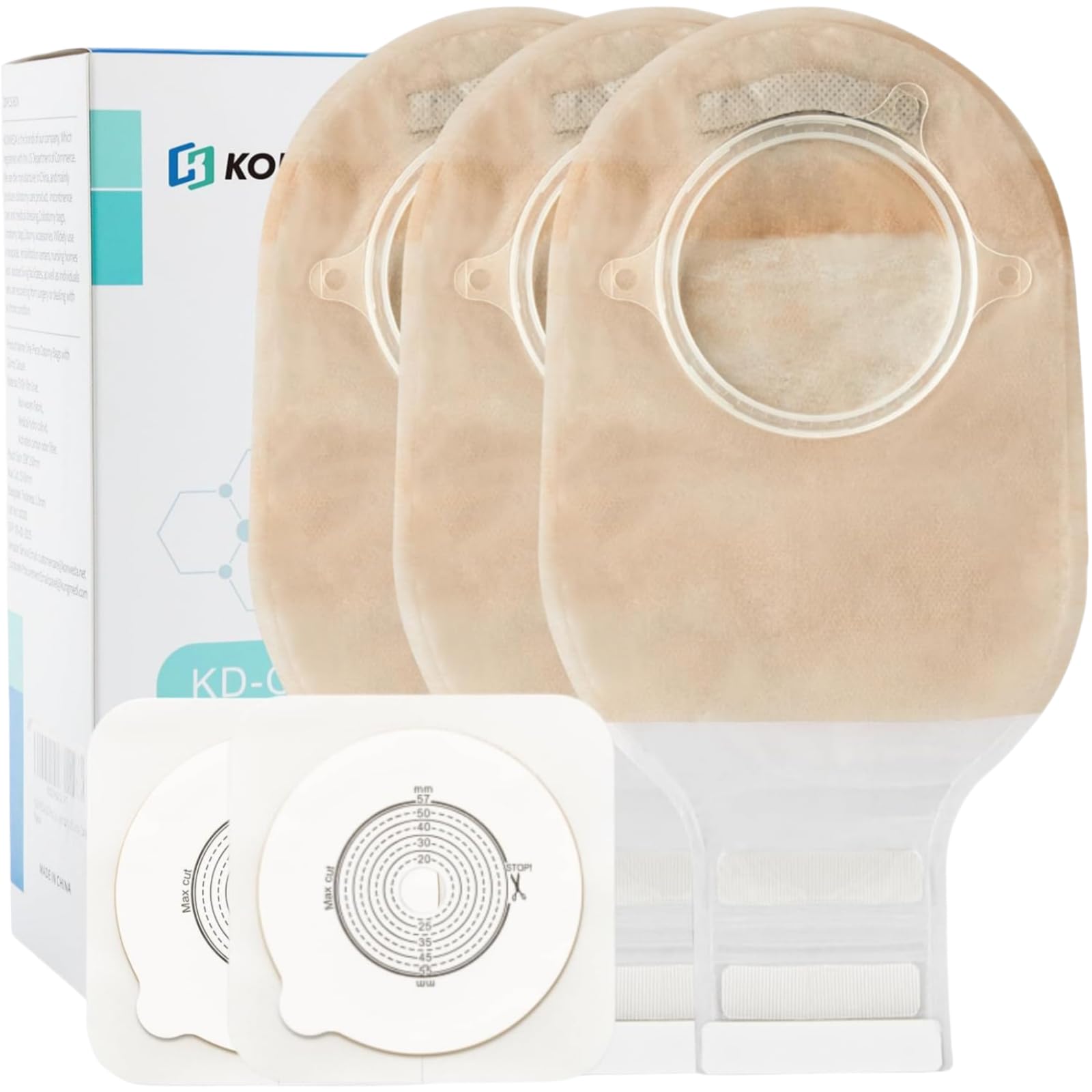 21PCS Ostomy Bags,Colostomy Supplies,Two Piece Drainable Ostomy Pouch for Ileostomy Stoma Care, Cut-to-Fit (15pcs Bags+6pcs Barrier)