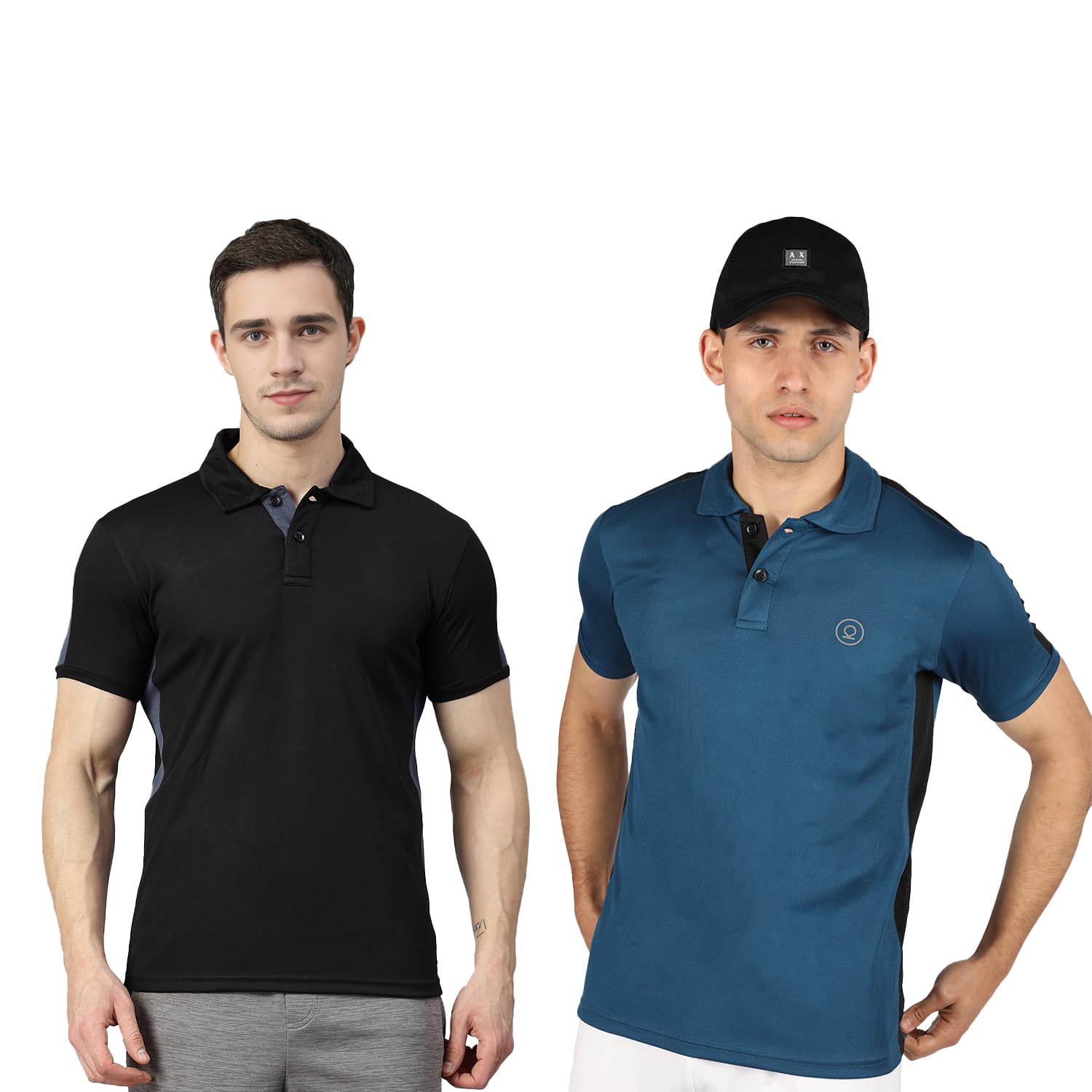 chkokko Men's Active Sports Wear Polo Half Sleeve Gym Tshirt with Button Collar Quick Dry Breathable Perfect for Workout Running Regular Fit Pack of 2-picture-30