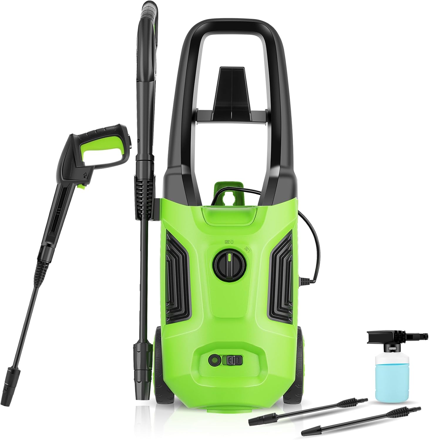 COOCHEER Hidrolimpiadora de Alta Presión 2200W 170 Bar 450 L/H, Tubería de Agua de Alta Presión de 5 m + Cable de Alimentación de 5 m, Pistola de Alta Presión para Coches/Vallas/Jardín/Patios (Verde)