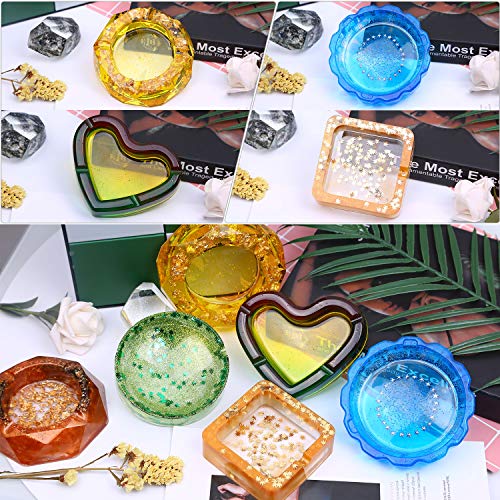 Ashtray Mold for Resin, Flasoo 5pcs Ashtray Epoxy Silicone Molds for Resin Casting Include Square Resin Mold, Round Epoxy Mold, Heart Ashtray Mold, Resin Flower Mold and Diamond Resin Silicone Mold - Thumbnail 5