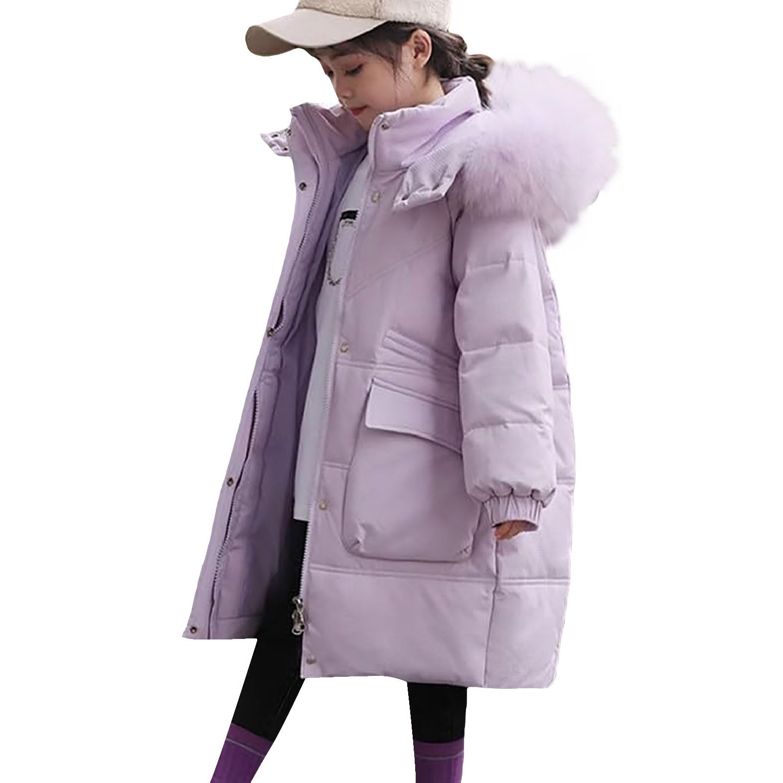 Parka invernale lungo per ragazze oversize imbottito piumino con cappuccio per adolescenti bambini bottoni a pressione antivento piumino capispalla colletto in pelliccia sintetica giacche da neve
