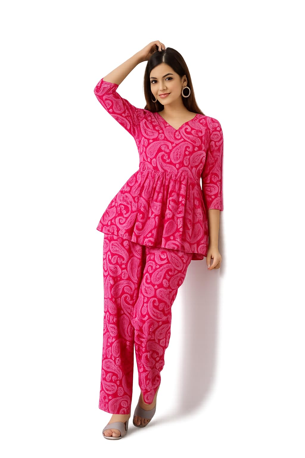 Anika Fashion Women's Co-ord Set, Peplum Top with Matching Trousers, Floral Print, Rayon, Ethnic Style-image-13
