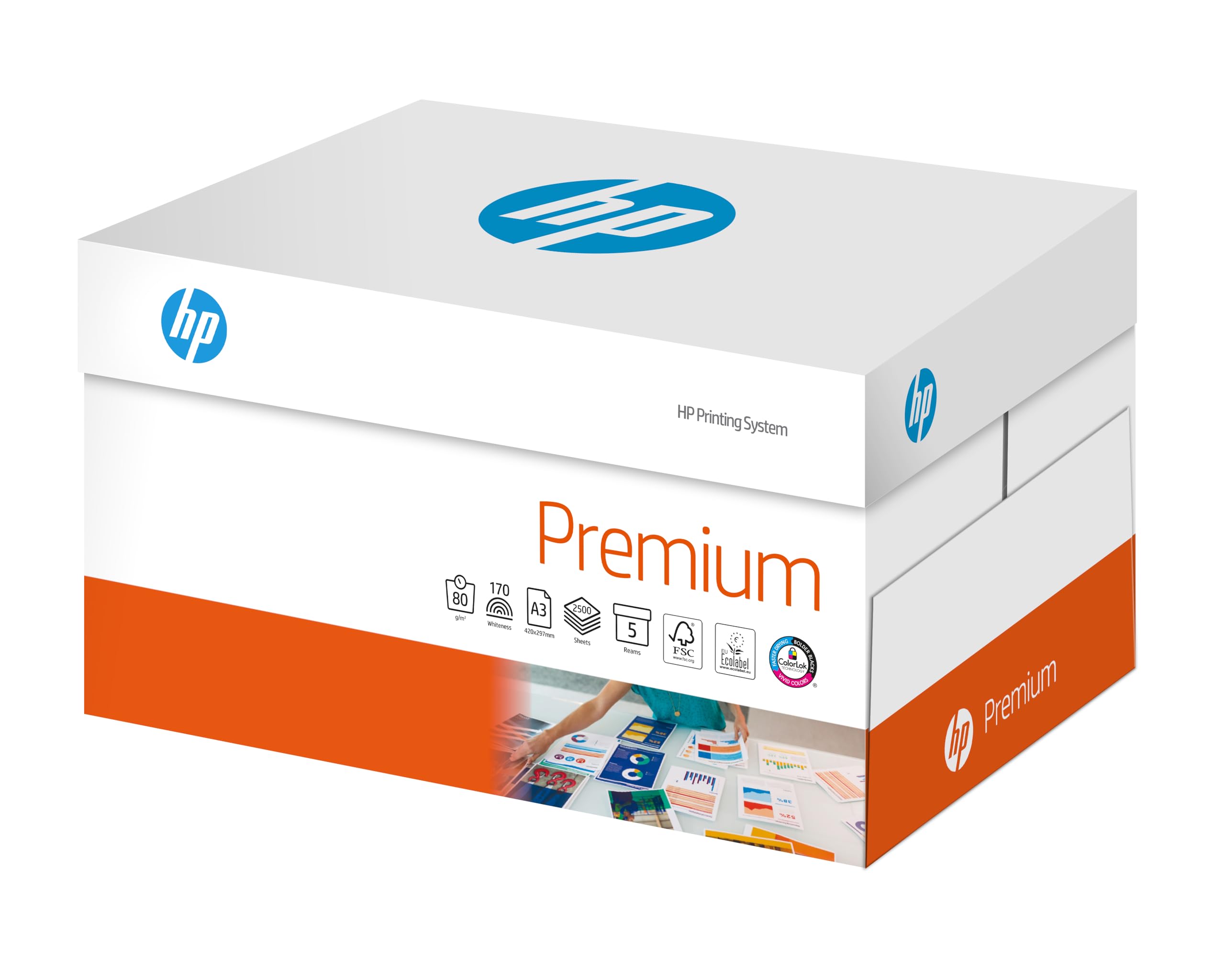 HP Druckerpapier Premium CHP860: 80 g, DIN-A3, 2.500 Blatt (5x500), extraglatt, hochweiß