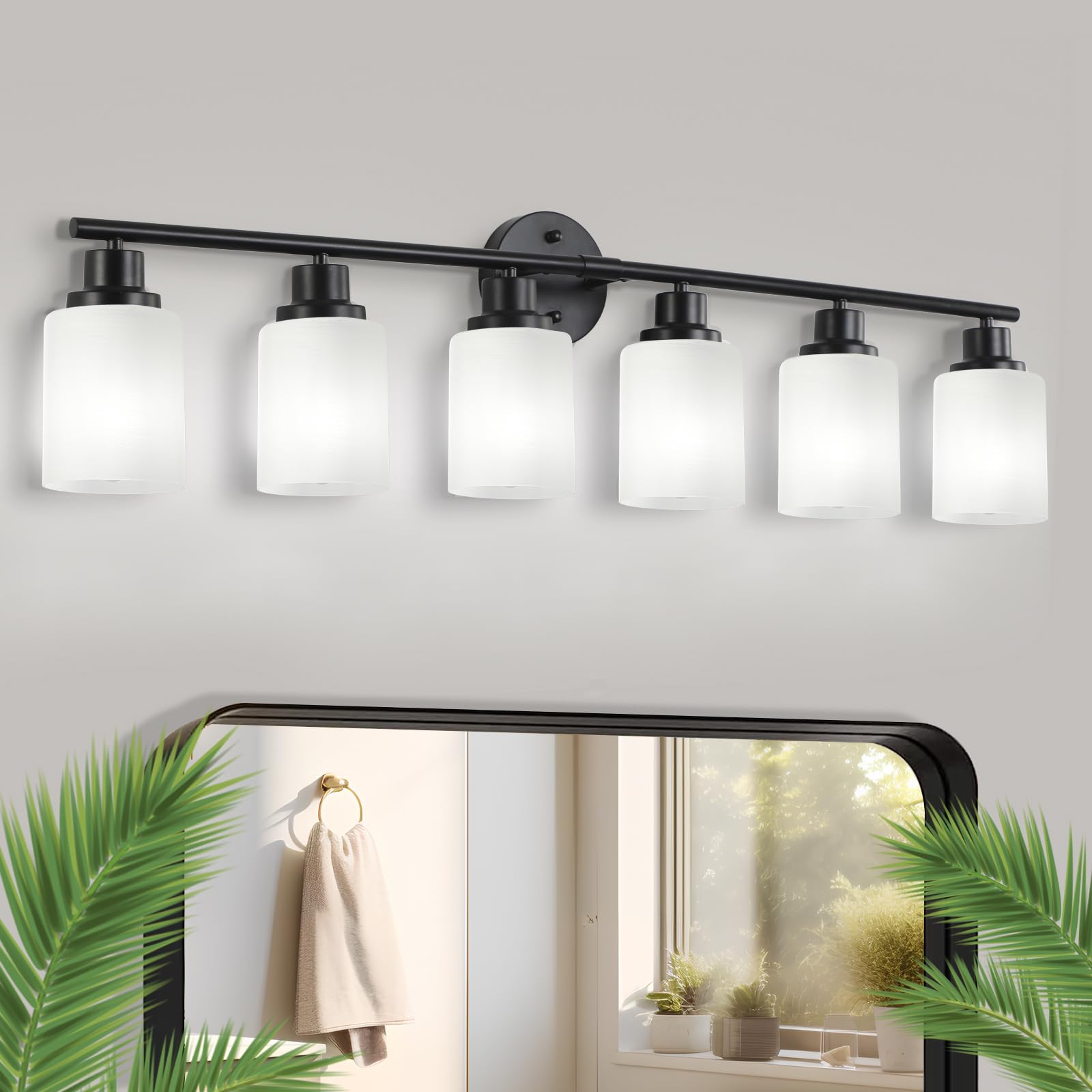 Black Bathroom Light Fixtures Over Mirror,6-Light Rustproof Bathroom ...