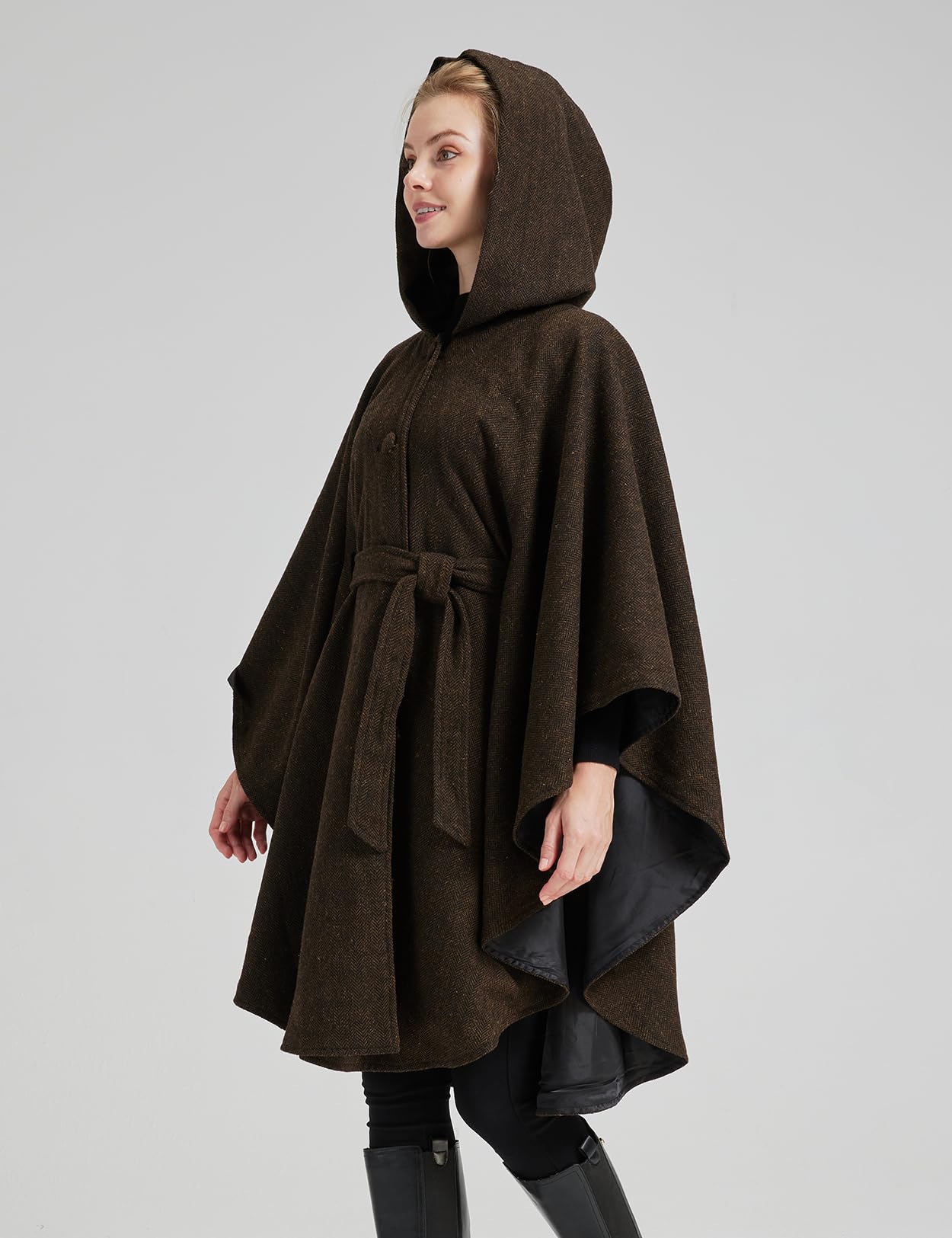 BEAUTELICATE Umhang mit Kapuze Damen Wollmischung Mittelalter Umhang Poncho Übergröße Halloween Cloak Ärmelloser Winddicht Mantel Cardigan für Herbst Winter Weihnachten Karneval