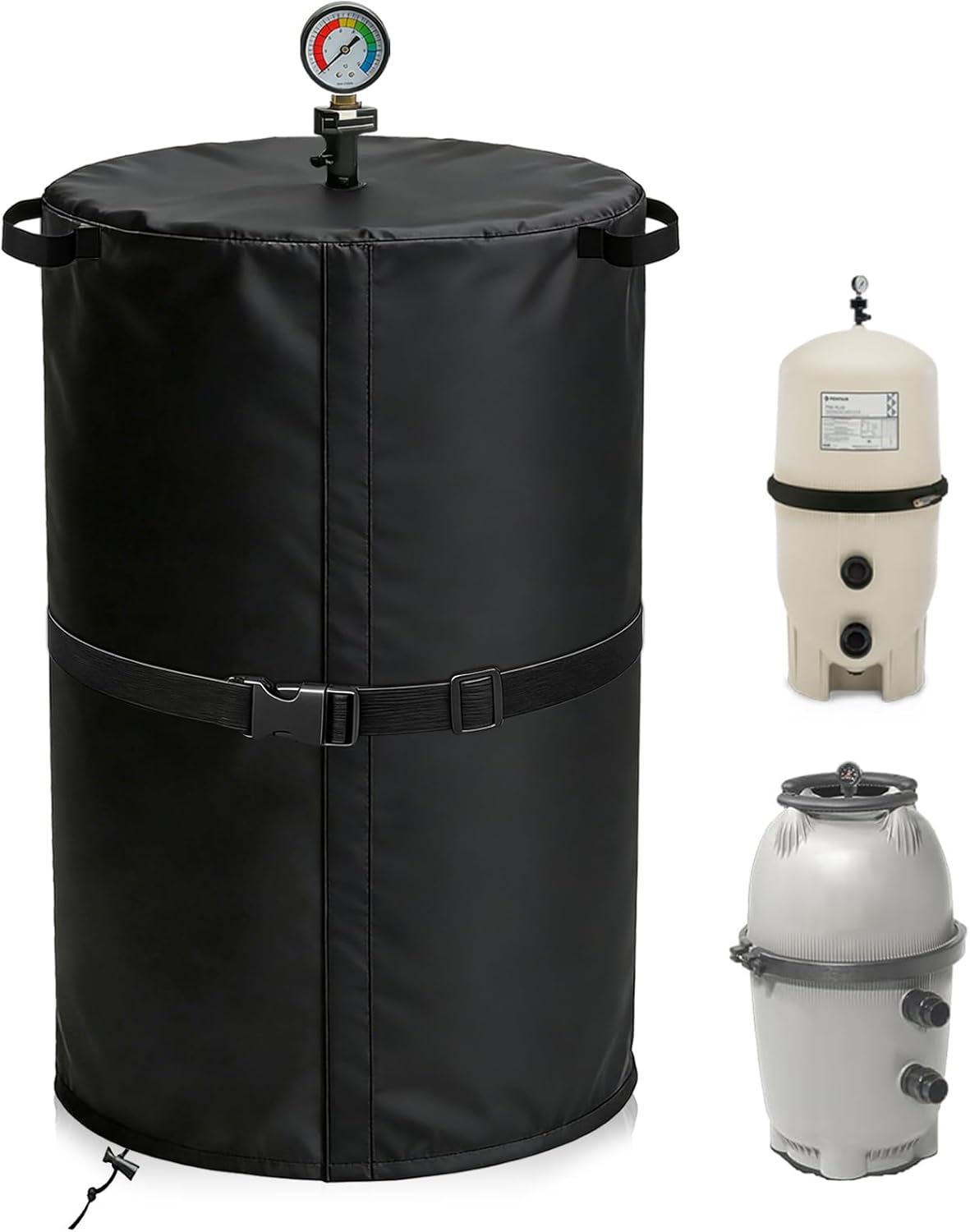 Universal Swimming Pool Filter Cover with Most Brands of Underground/Above-Ground Swimming Pool Filter cores and DE Filters, Thickened Built-in Anti-Freezing, Suitable for Winter/Summer.
