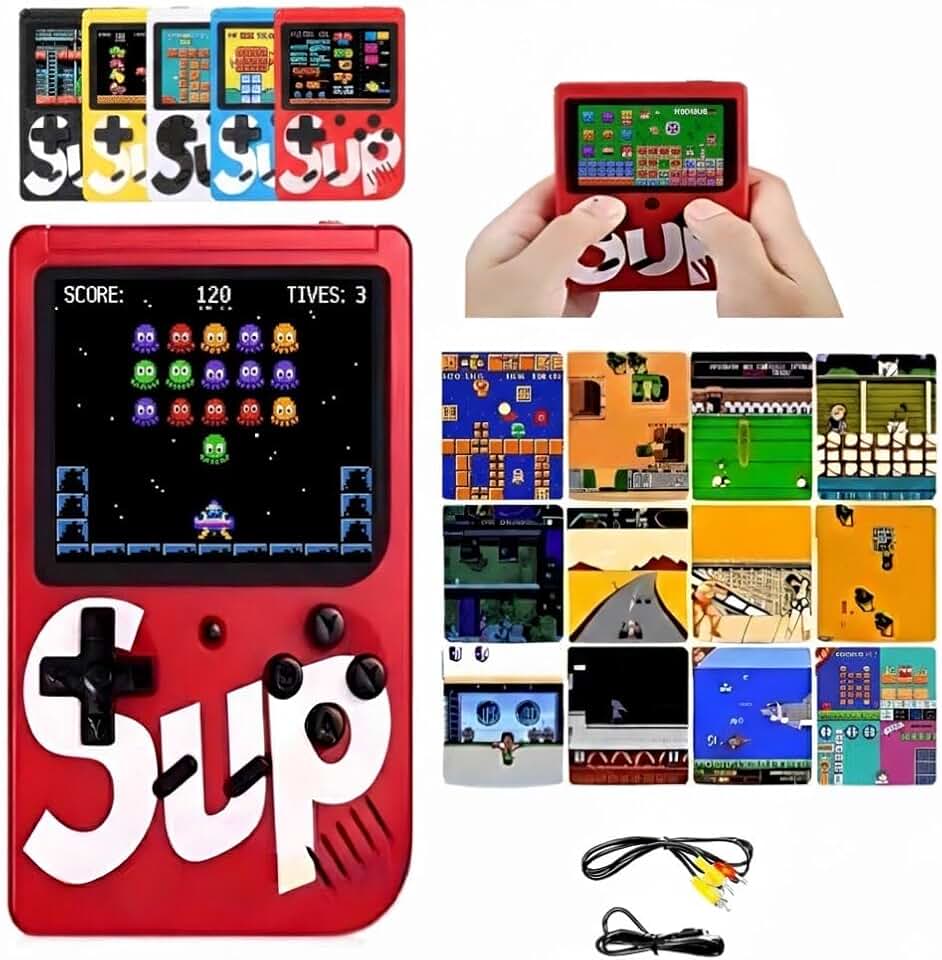 Mini Video Game Portátil Retrô Sup Game Box Plus – Console Portátil com Tela LCD, 400 Jogos Clássicos Anos 80 e 90, Bateria Recarregável, Conexão TV AV para Jogadores