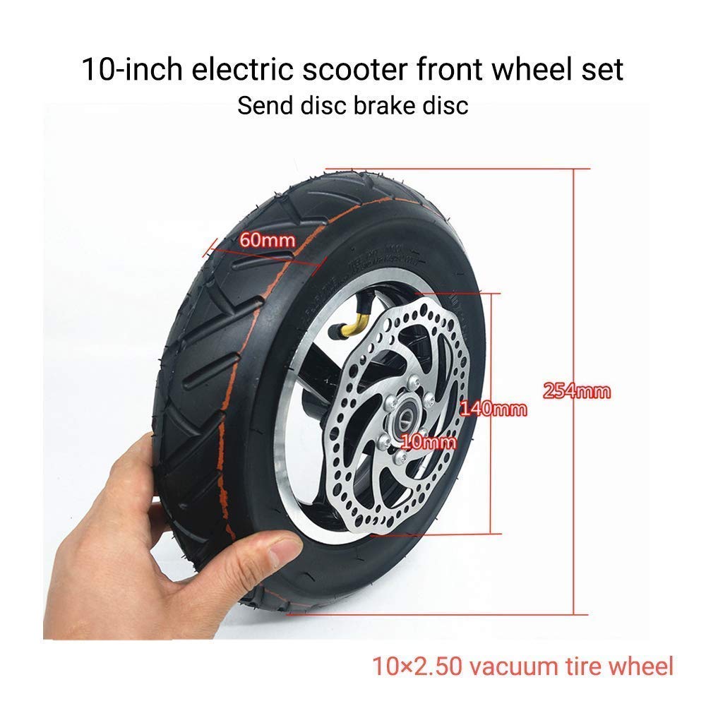 Pneumatici per ruote di ricambio per scooter, pneumatici per scooter elettrici, tutte le ruote gonfiate sottovuoto da 10 pollici, set di pneumatici 10x2,50, comprese le pastiglie dei freni a disco, ad