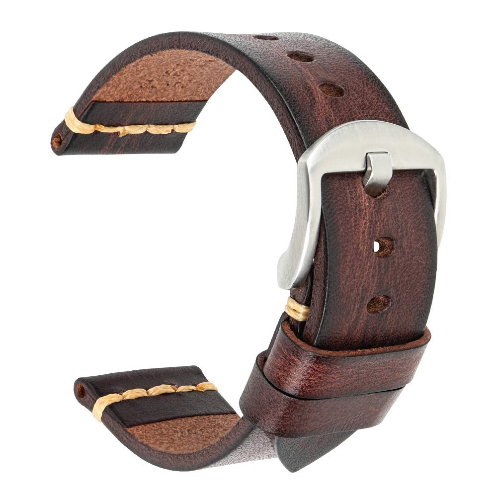 REZERO Cinturini per orologi in pelle, cinturino in pelle conciata, nero/marrone/blu/rosso/verde/grigio, cinturino di ricambio con fibbia nero/argento/oro/oro rosa, per uomini e donne, 18/19/20/21/22