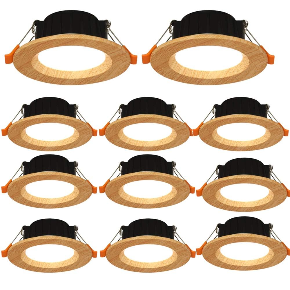 Confezione da 11 Faretti da Incasso Rotondi Color Legno Retrofit LED Kit di Illuminazione A Incasso LED Finitura con Deflettore in Alluminio per Uso Commerciale E Domestico