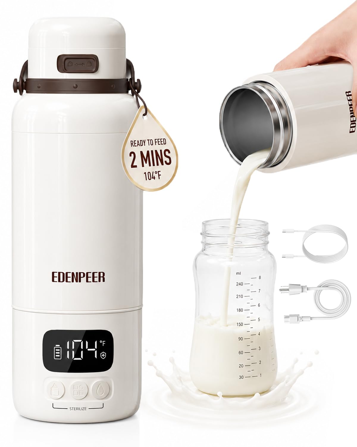 Photo 1 of Portable Bottle Warmer for Travel | Cordless Battery & AC Powered Dual Heating | Fast Baby Milk Warmer for Breastmilk, Formula & Water | 3" Wide Mouth Easy Cleaning | 17oz Large Capacity