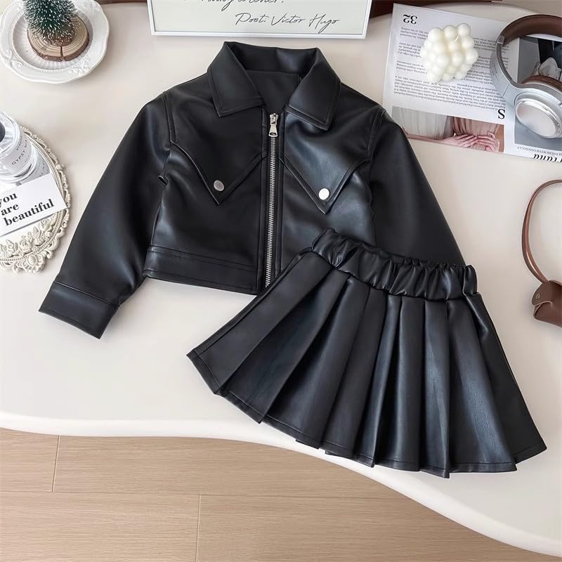 Image of Toddler Leather Jacket & Skirt Set - Fall /Spring /Winter Clothes for Toddler Girls | 2pc Outfit
