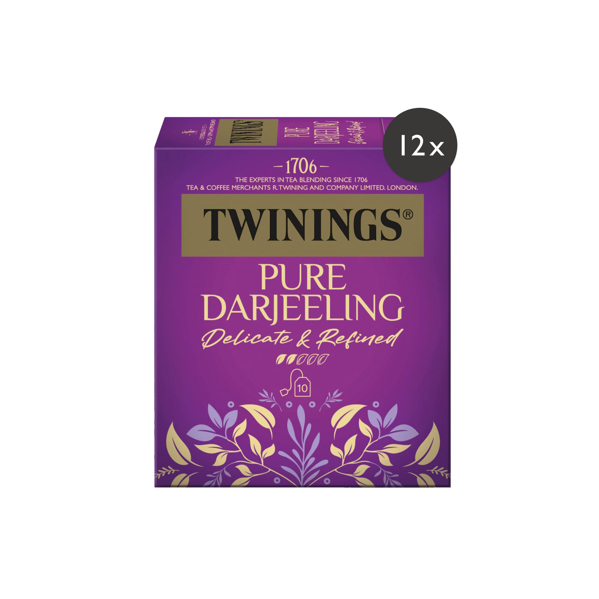 Twinings PURE DARJEELING Schwarzer Tee im Teebeutel - zarter Schwarztee mit einem Hauch Muskat, gepflückt in den Anbaugebieten der Himalaja-Region, 12er Pack (je 10 Beutel)