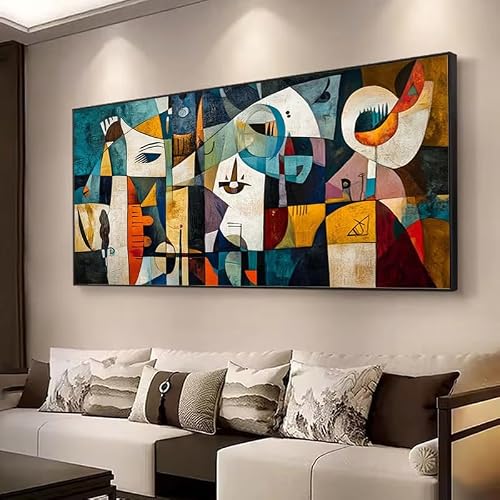 IHHGNB Frameless Modern Abstract Colorful Bohemian Geometric Wall Art Featuring A Human Face Retro Canvas Prints Poster(40x80cm(16x31in)/No frame)