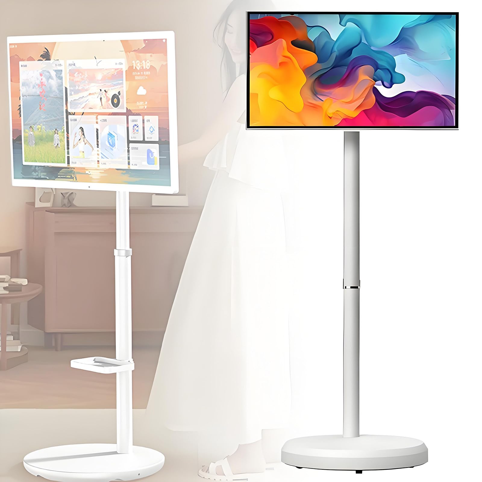 Televisor Portátil Inteligente De 21.5 Pulgadas con Pantalla Táctil Y Soporte Giratorio para Exteriores con Cámara De 8 MP Y Soporte Ajustable 6+128G