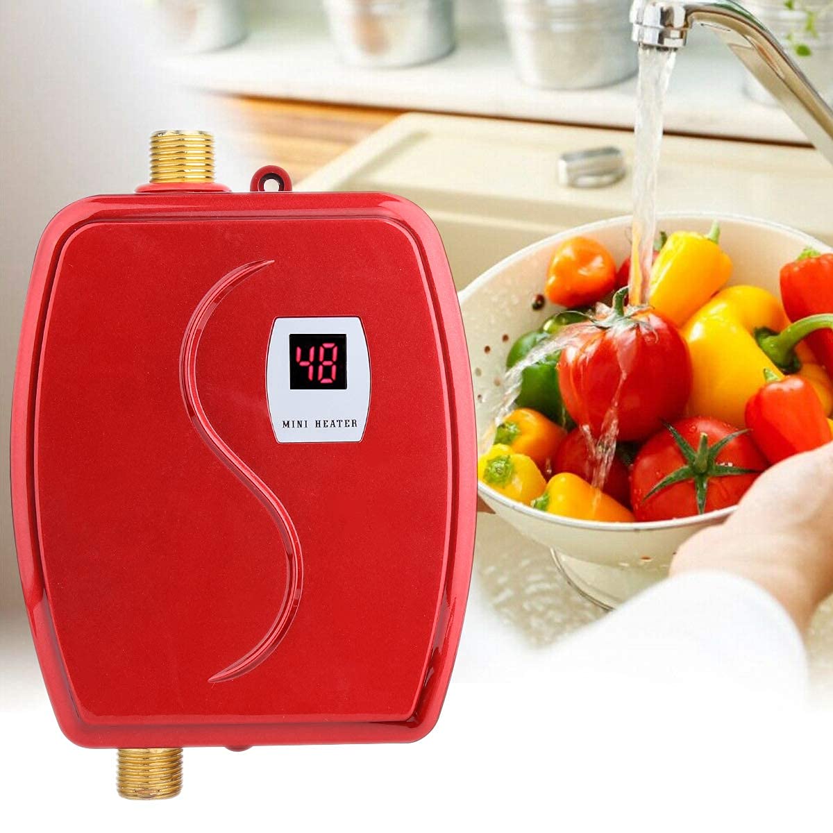 Haofy Calentador de Agua Instantáneo Eléctrico, 3800W 220V Mini Termo Eléctrico Sin Tanque, de Agua Caliente de la Ducha con LCD Pantalla para Lavado de Cocina/Baño, Debajo del Fregadero