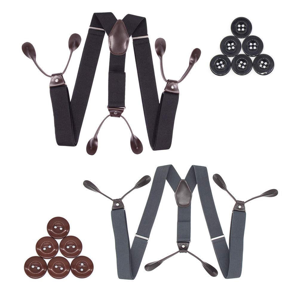 Suspenders for Men Button End 2 Pack Adjustable Mens Pant Suspenders Y Back Elastic Tuxedo Braces