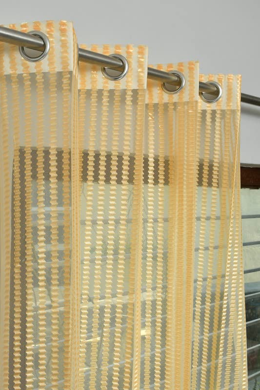 Exporthub 2 Pieces Golden Zig Zag Strip Semi-Transparent Sheer Net Curtains - Size - Window - 4 x 5 feet (EHSPR917_54)-image-29