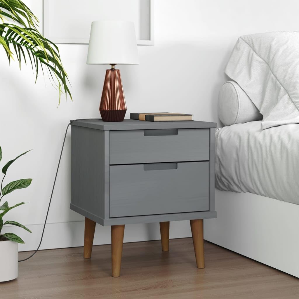 vidaXL Bedside Cabinet MOLDE Grey 15.7x13.8x18.9 Solid Wood Pine