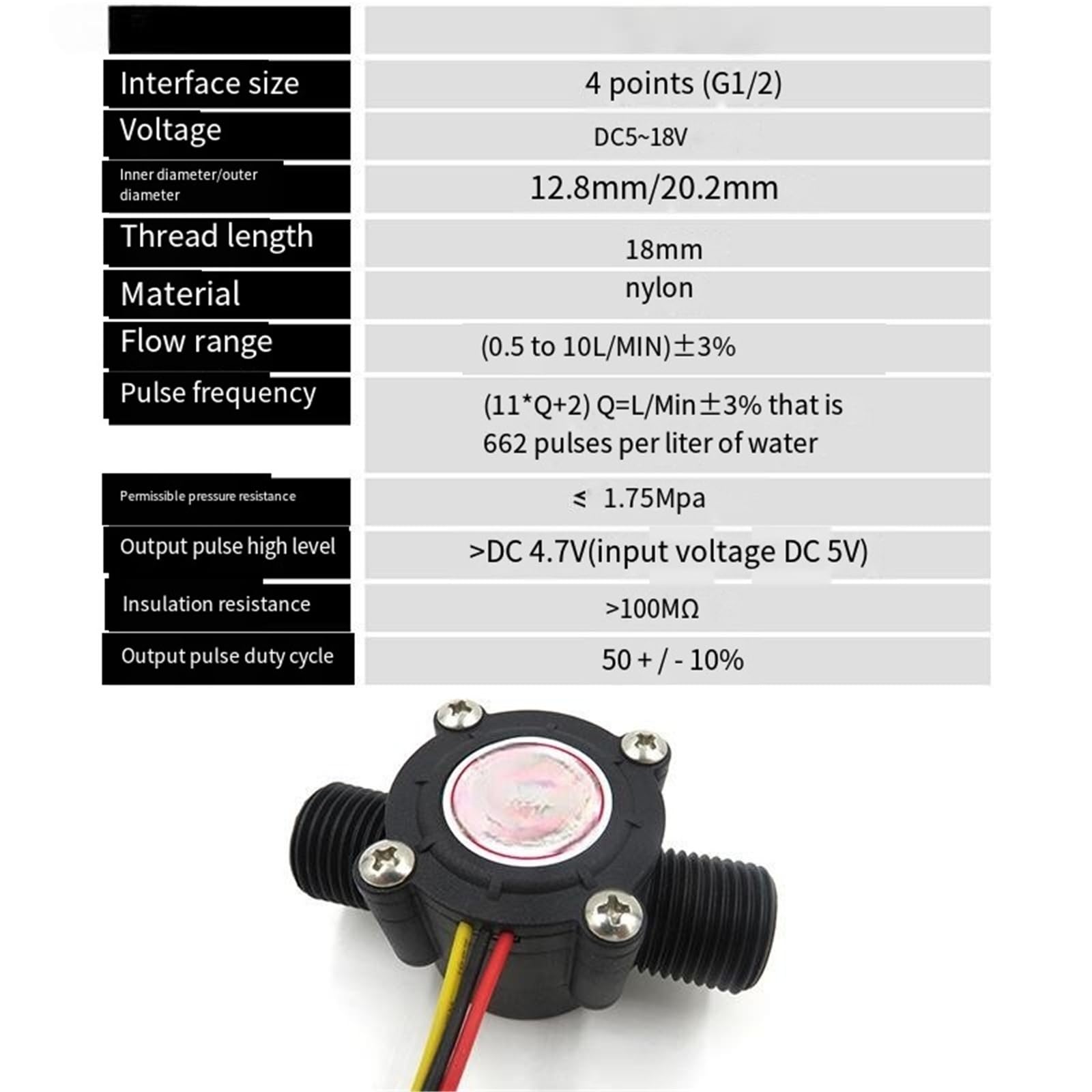 5 pz S168 Sensore di flusso d'acqua ad effetto Hall Segnale a impulsi Dimensioni da 1/2 pollice Versione filettata estesa Cavo cm V Per il calcolo del flusso