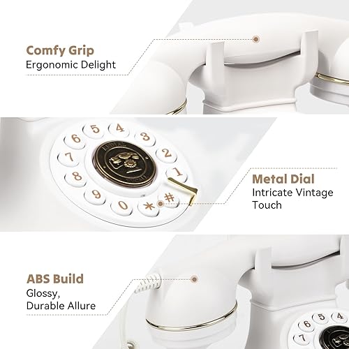 Miniatura 2 de Teléfono fijo vintage, teléfono retro con cable con botón y redireccionamiento, teléfono clásico para oficina en casa, escuela, hotel, escritorio