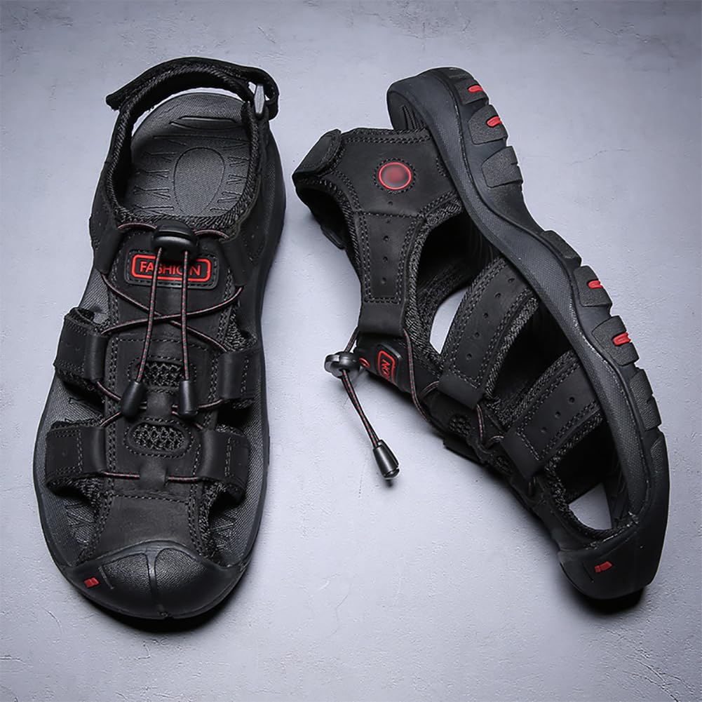 Sandali da uomo con punta chiusa, scarpe da spiaggia in pelle da pescatore d'acqua salata, impermeabili, per sport e escursioni